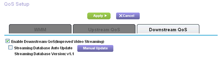 Verkkovideoiden suoratoiston prioriteetti Kun haluat määrittää QoS-prioriteetin verkkovideoiden suoratoistolle, kirjaudu sisään reitittimeen ja ota käyttöön Downstream QoS (Alapuolinen QoS).