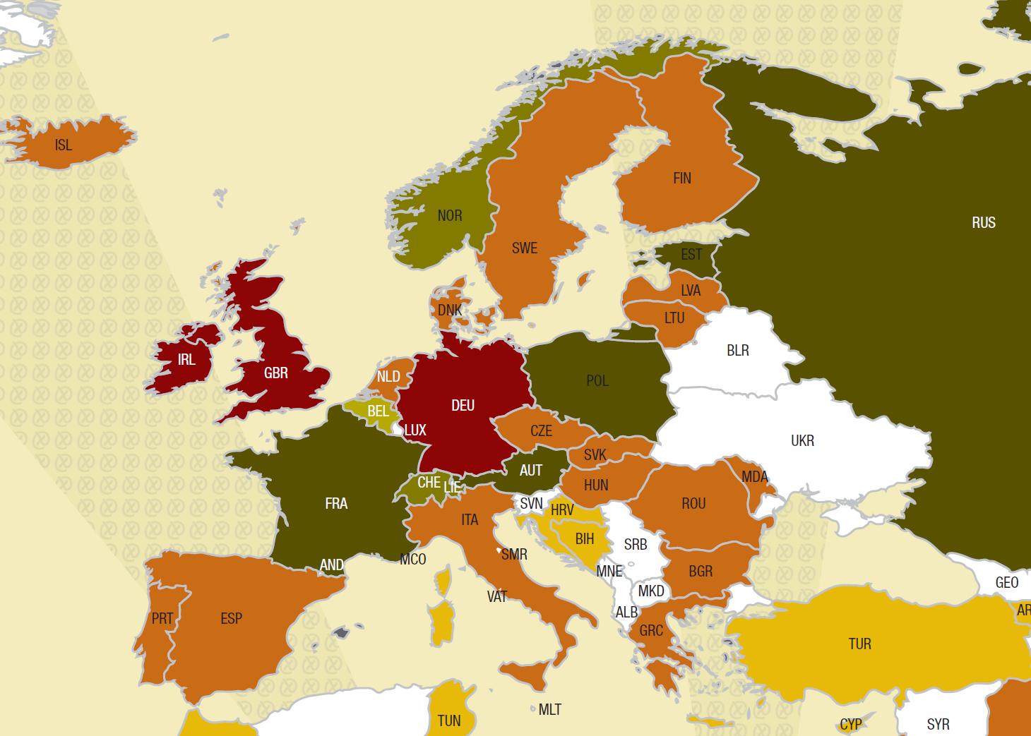 White: no e-voting (LUX, BLR, UKR) Color scheme: Yellow: voting White: technologies e-voting other than casting votes (HRV, BIH, TUR, CYP etc) Orange: Planning, Yellow: trials, voting technologies