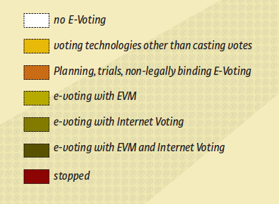 E-Voting Light green: e-voting with EVM Green: e-voting with Internet Voting (NOR, CHE) Green: e-voting with Internet Voting Dark green: Dark e-voting green: with e-voting EVM with and EVM Internet