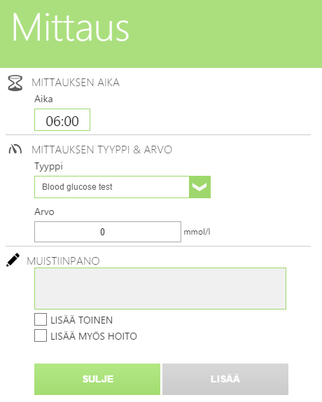 ATERIA muuttuu aktiiviseen muotoon, esim. MUOKKAA ATERIA. Voit nyt muokata kyseistä tapahtuu valitsemalla haluamasi toiminnon.