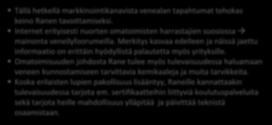 Miten myydä? Insinööri-Pasi Tunsi 2008 saavansa muita ryhmiä vähemmän tietoa venealan palveluista Keskeisin markkinointikanava tällä hetkellä Internet.