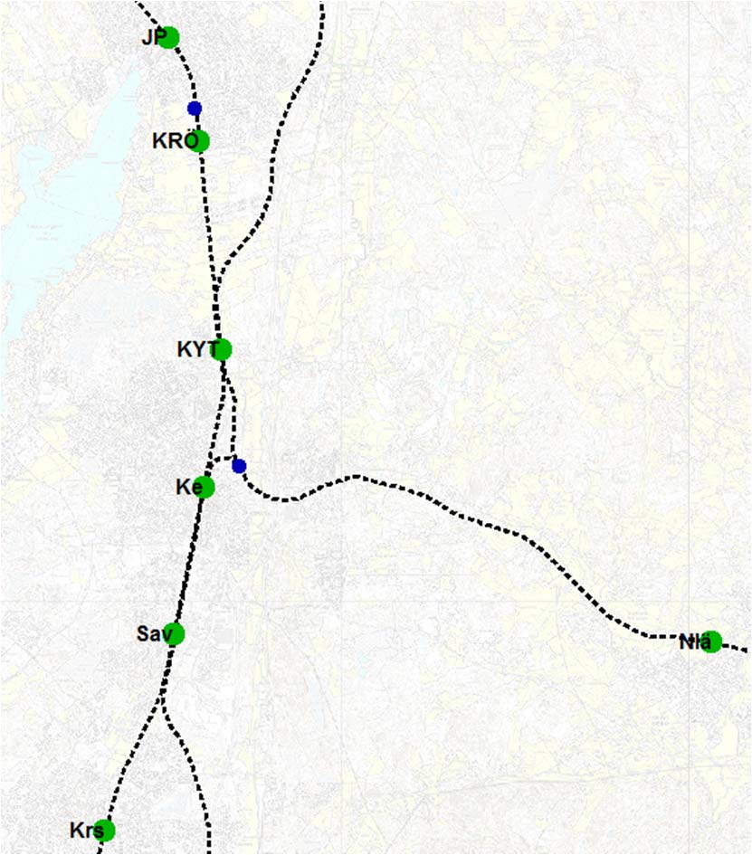 23 RailwayStationNode RailwayLine (linecode=003) RailwayNode RailwayLink RailwayLinkSequence Kuva 7. Raideliikenteen verkon kohteet. 4.1.1 Viivamaiset kohteet Kuva 8.
