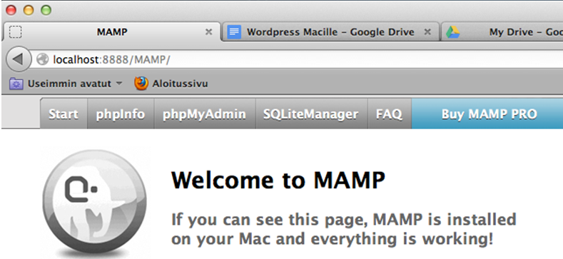 20.5 MAMPin osoite localhost ei vastaa MAMPin etusivu ei löydy osoitteesta localhost, koska sen juurikansio on