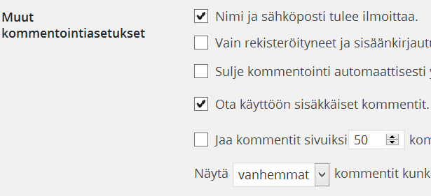 5.4. Keskustelun asetukset Keskustelun asetukset vaikuttavat lähinnä siihen, kuka saa kommentoida blogikirjoituksia.