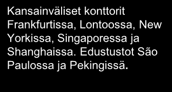 Nordean henkilöstö Yhteensä n. 29.500 hlöä Ruotsi Henkilöstömäärä 7 800 Taloudelliset keskukset Kansainväliset konttorit Frankfurtissa, Lontoossa, New Yorkissa, Singaporessa ja Shanghaissa.