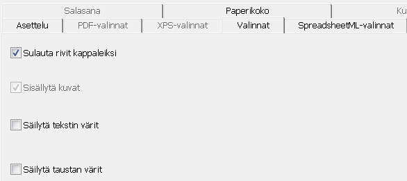 Readiris TM 14 - Käyttöopas kohdemuodoksi on valittu kuva, kuten esimerkiksi PDF-kuva tai TIF, yleiset valinnat eivät ole käytettävissä.