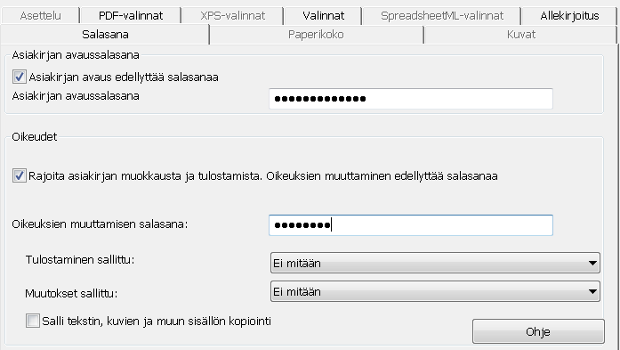 Readiris TM 14 - Käyttöopas PDF-ASIAKIRJOJEN SUOJAAMINEN SALASANALLA (Tämä osa liittyy vain Readiris-sovelluksen Corporate-versioon).