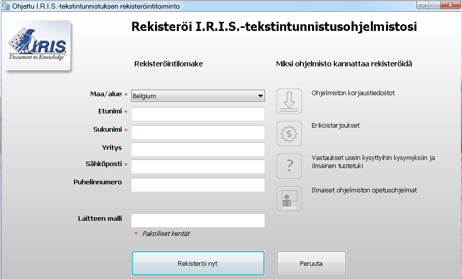 Readiris TM 14 - Käyttöopas PÄIVITYSTEN TARKISTAMINEN Rekisteröimällä Readiris-sovelluksen ohjelmakopion käyttäjä on oikeutettu ilmaisiin ohjelmistopäivityksiin.