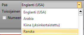 Osio 5: Tunnistusvalintojen valitseminen tunnistuskielestä. Tunnistuskieli on määritetty kieleksi, joka valittiin ohjelmaa asennettaessa.