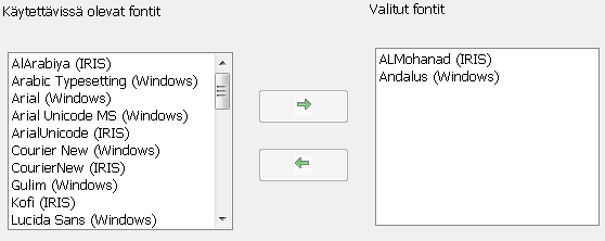 Osio 5: Tunnistusvalintojen valitseminen Napsauta Fontit-painiketta ja napsauta sitten Käytä multifonttiohjelmaa-ruutu valituksi.