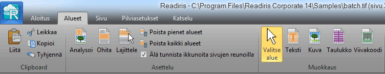 Readiris TM 14 - Käyttöopas muuttaa olemassa olevien alueiden aluetta, laajentaa ja pienentää alueiden kokoa, muuttaa lajittelujärjestystä ja niin edelleen.