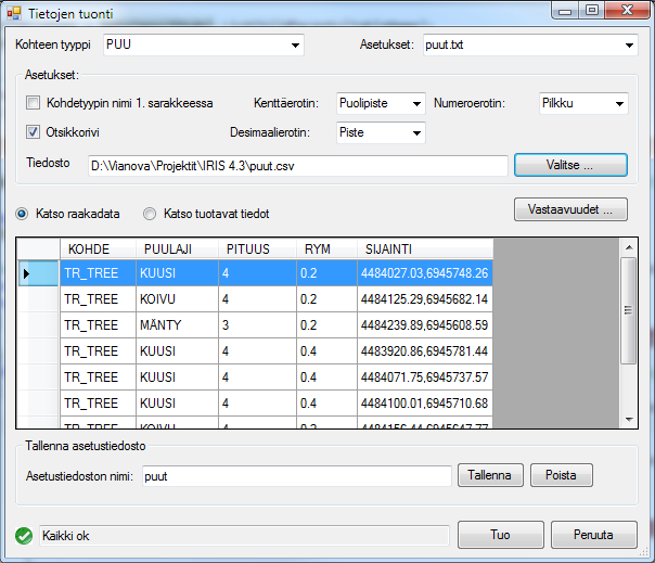 124(162) 8.2.4. Tiedoston luominen MapInfosta Tiedosto voidaan luoda myös MapInfo:sta Vianovan toimittamalla apuohjelmalla, joka löytyy Iriksen ohjelmakansiosta (C:\Program Files