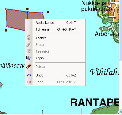 80(162) 3.18. Geometriatietojen muokkaus Katujen sekä muiden karttakohteiden geometrioita on mahdollista muokata myös mm. yhdistämällä ja kopioimalla niitä.