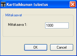 99(162) 4. Tietoikkunan toiminnallisuus 4.1. Kartan tulostaminen Kartan tulostaminen tapahtuu ohjatusti. Tulostusikkunassa on ohjeet tulosteen tekemiseksi. Klikkaamalla Kartan tulostus kuvaketta.