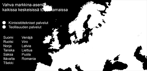Caverion 2013 / Toimintaympäristö ja markkina-asema / Markkina-asema 15 Markkina-asema Caverion on Euroopan johtavia kiinteistöteknisten ja teollisuuden palveluiden tarjoajia.