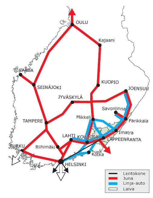 4.2 SEUDULLINEN JOUKKOLIIKENNE Joukkoliikenteen palvelutaso vaihtelee huomattavasti Etelä-Karjalan eri osien välillä.