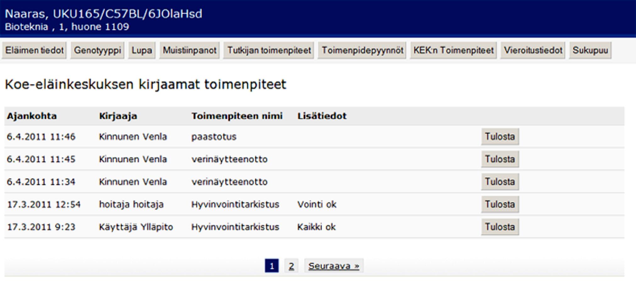 _ KEK:n toimenpiteet Tällä ruudulla näkyvät Koe-eläinkeskuksen