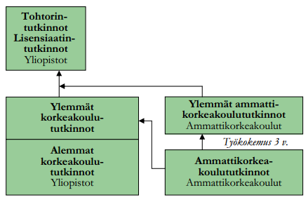 Kuvio 1. Suomen korkeakoulutus on duaalimalli, joka muodostuu kahdesta korkeakoulupilarista.