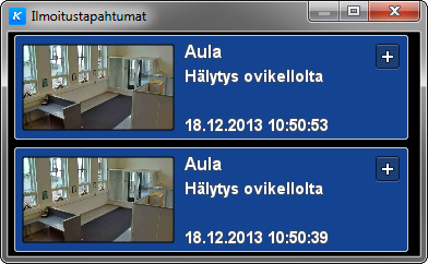 Kuva 5.16: Valitse toiminnat. Kun ilmoitustapahtumaikkuna on auki, laukaistut ilmoitukset avautuvat siihen (Kuva 5.17). Ilmoitus aukeaa, kun liikettä havaitaan Etupiha -kamerassa.