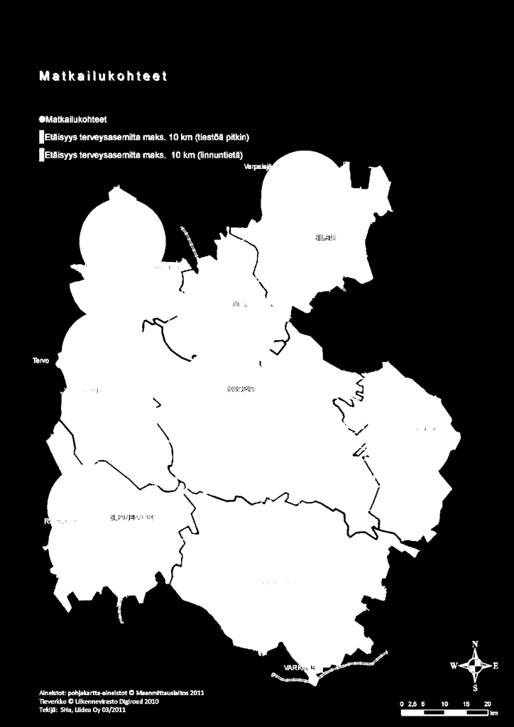 Matkailupalvelut Teoreettinen kattavuus 71 % (5 km) Keskeiset kohteet: Tahkon matkailukeskus (Nilsiä), Talvimatkailu, golf-matkailu Puijon alue (Kuopio), Matkailu- ja urheilukeskus Rauhalahti