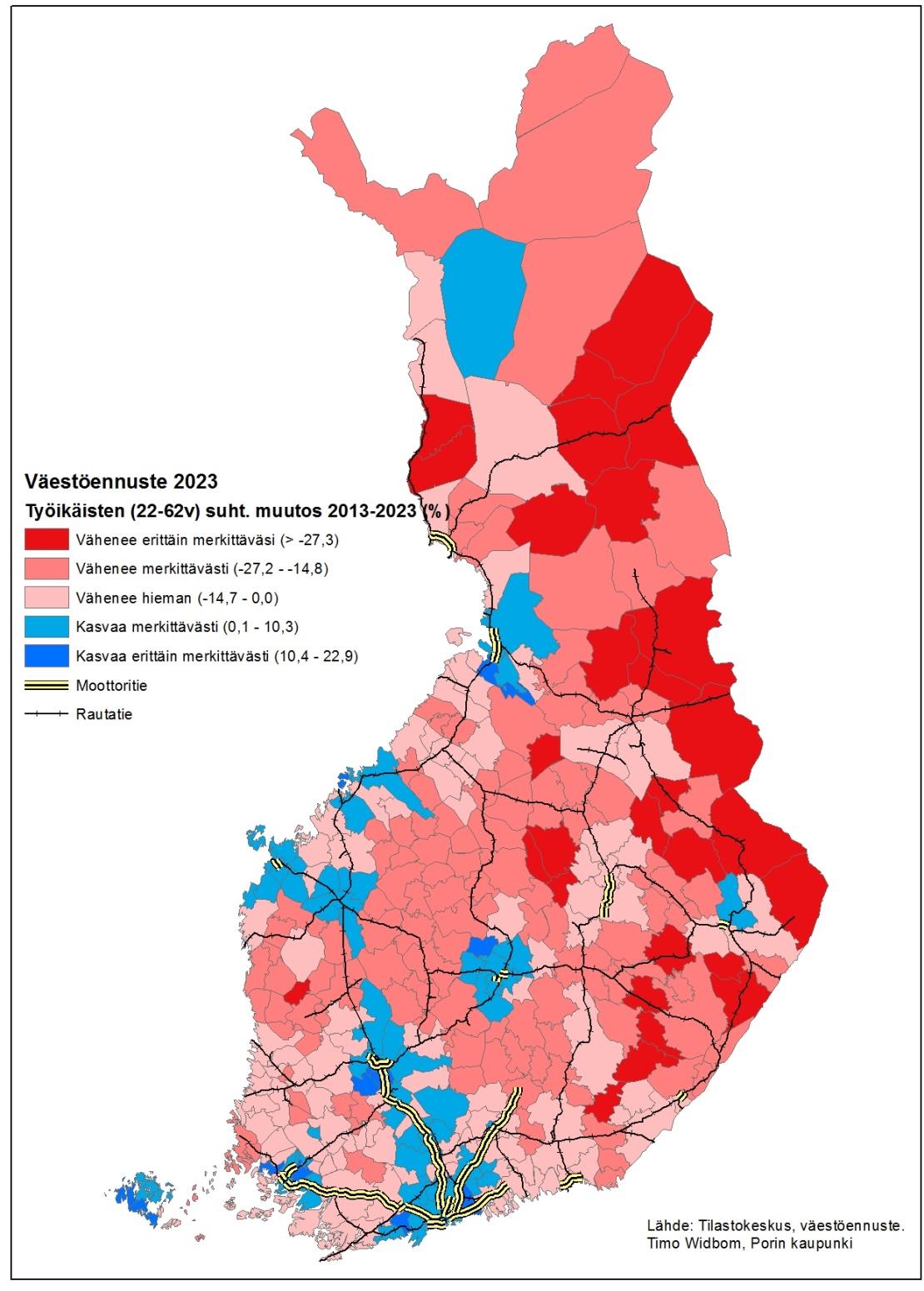 Demografinen muutospaine Väestön ikärakenteen muutos, työikäisen väestön määrän väheneminen, huoltosuhteen heikkeneminen = kestävyysvaje Nuorten (15-24-vuotiaiden) muuttoliikkeestä sai vain 18 kuntaa