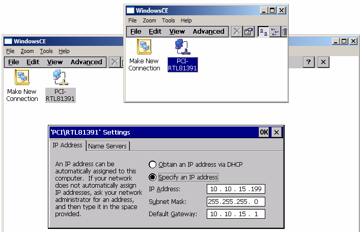 Viimeiseksi jo sinänsä toimivalle ala-asemalle määritetään tilaajan haluama ip-osoite. Tämä tapahtuu ajamalla, omalta koneelta, ohjelma cerhost.exe ja ottamalla telnet-yhteys ala-asemaan.