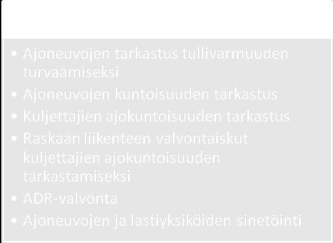 39 Taulukko 6. Kotkan tullin tehtävät. 5.4.2 Viranomaisten välinen yhteistyö PTR-yhteistyö Kotkan tullissa on vähäistä, koska matkustajaliikennettä ei ole lainkaan.