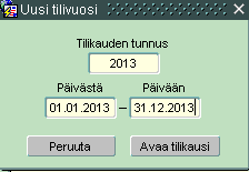 Fivaldin aloitustoimenpiteet: 1. Tilikausien sulkeminen ja avaaminen Mene päävalikossa Sovellukset Kirjanpito ylävalikosta Kirjanpito Tilikaudet. Sulje kaikki avoimet kaudet painamalla Sulje kausi.