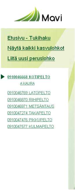 13 4.1.4 Peruslohkotietojen käsittely Peruslohkot näkyvät lohkolistassa numerojärjestyksessä allekkain.