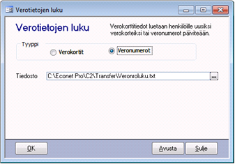 Verotietojen luku Kaksi vaihtoehtoa Verokortit (voi sisältää myös veronumeron)