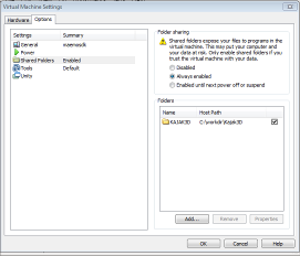 25 Kuva 21. VMware Shared Folders -asetus 4.3.2 Scratchbox-asetukset Maemon käännöstyökaluna toimiva Scratchbox tarvitsee erilliset asetukset.