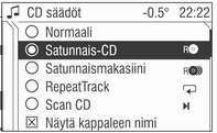 CD-soitin 101 Paina asiaan kuuluvaa numeropainiketta. CD-vaihtaja mykistyy. Jos vielä ei ole luettu CD:tä, näyttöön tulee luetaan... Valitaan CD-lokero ja näytetään kappale.