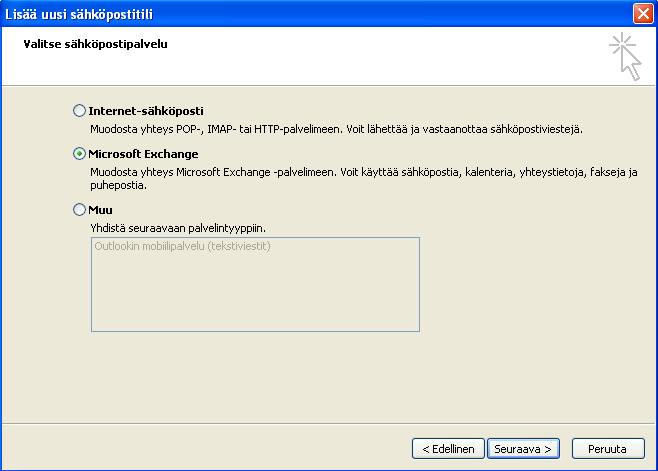 Määritä palvelinasetukset tai muut palvelulajit manuaalisesti (Cnfigure Manually) Seuraava