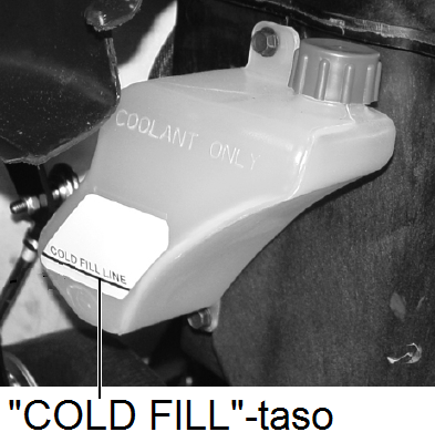 MOOTTORIKELKAN HUOLTO Jäähdytysjärjestelmä Jäähdytysjärjestelmän ilmaus, 4-tahtiset mallit (jatkuu edelliseltä sivulta) 16.Seuraa jäähdytysjärjestelmän lämpötilan nousua.
