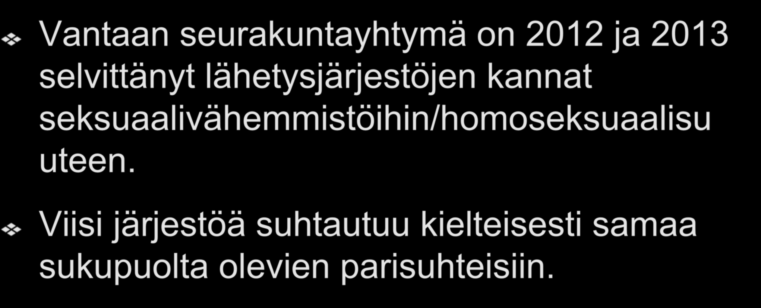 Järjestöt ja homoseksuaalisuus Vantaan seurakuntayhtymä on 2012 ja 2013 selvittänyt lähetysjärjestöjen kannat