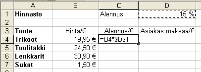 6.2.1. keskiarvo 6.2.2. minimi 6.2.3. maksimi Keskiarvo, minimi ja maksimi kohdassa 6.4.3 kaavojen ja funktioiden kopioiminen ja siirtäminen 6.2.4. laskenta useammasta taulukosta Laskenta useammasta taulukosta eli ns.