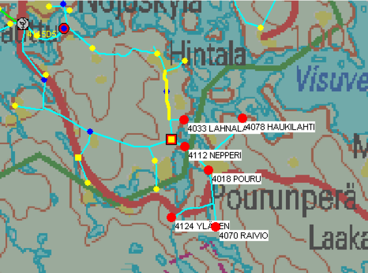 34 Kuviossa 30. on kuvattuna nollajohtimen katkeaminen. Kartan värityksen avulla nähdään viallinen johdin, sekä minkä haaran takana johdin sijaitsee.