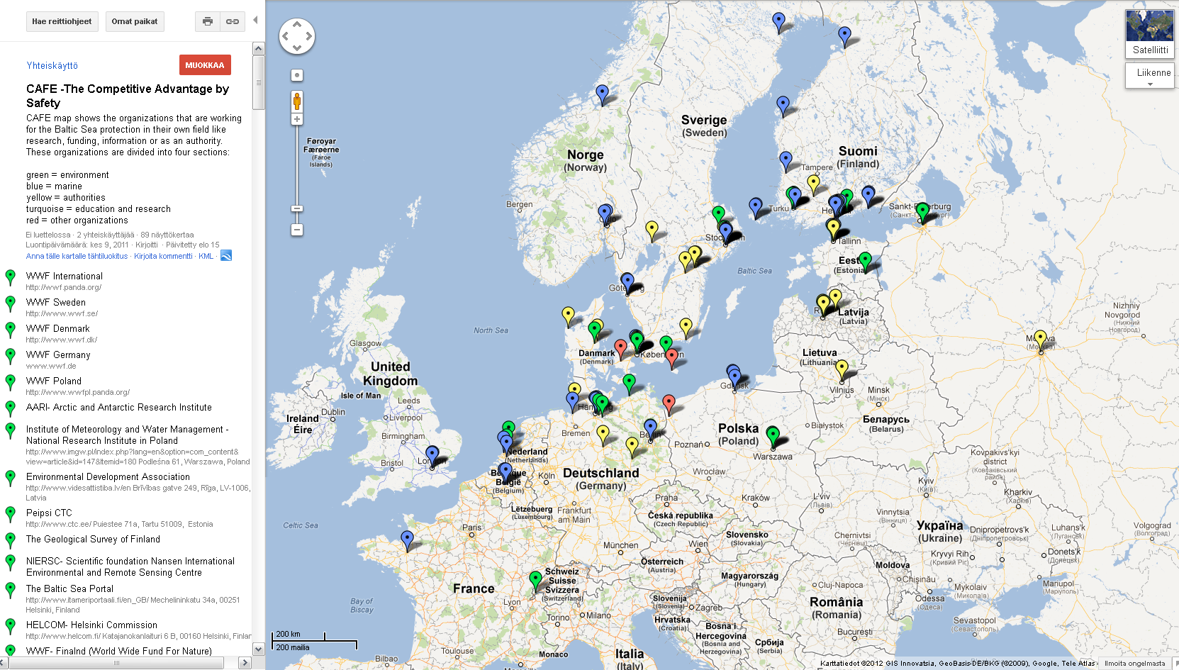 13 Kuva 1. Google Maps -karttaohjelman ulkoasu Karttaohjelman luettavuuden selkeyttämiseksi toimijat on sijoiteltu karttapalvelun listalle toimiala kerrallaan.