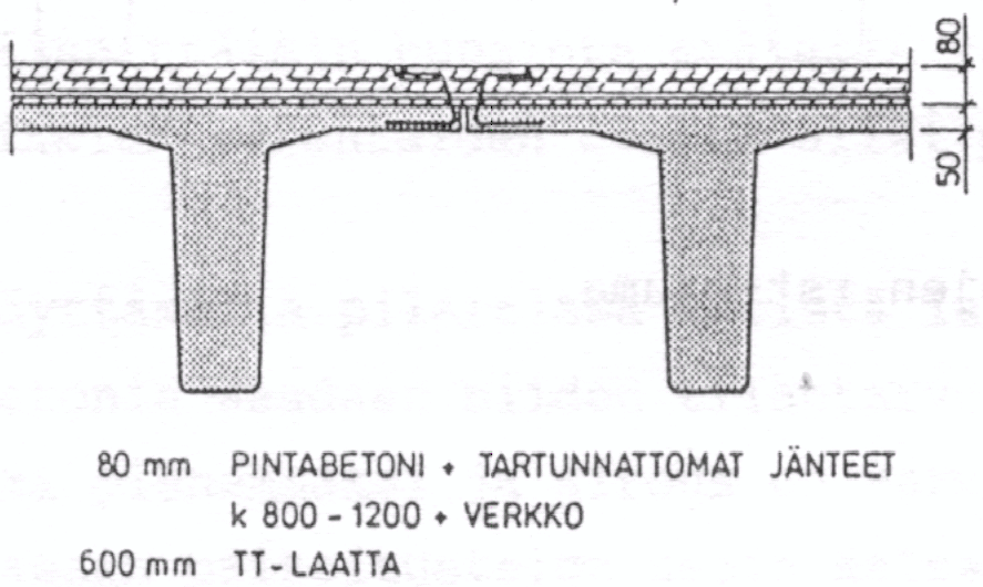 Kuva 11 Ontelolaatan pintavaluesimerkki Kuva 12 TT-laatan pintavaluesimerkki Vesitiiviin TT-laatan saumat voidaan tiivistää myös ruostumattomalla peltikaistalla, jolloin pintavalua ei tarvita.