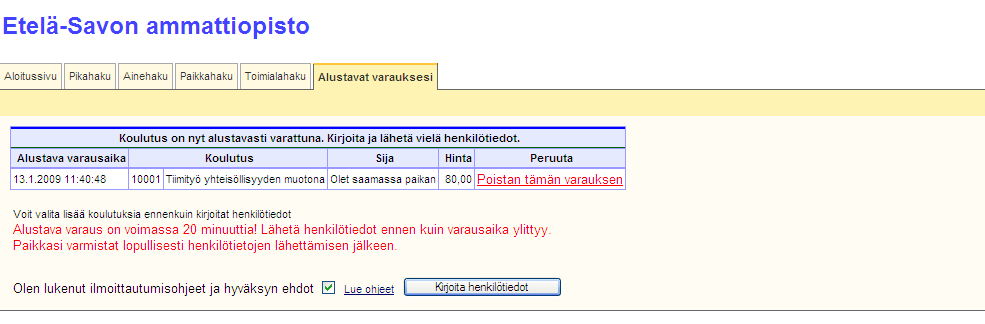 6. Valitse halutessasi lisää koulutuksia pika-/ainehaun kautta.