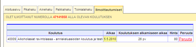 5. Valitse peruuta. Tämän jälkeen et enää voi palauttaa koulutuspaikkaa itsellesi. Mikäli peruuntumisaika on koulutuksesi kohdalta mennyt umpeen, ota yhteyttä Mari Miettinen-Räsäseen puh.