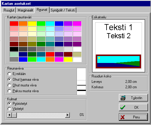 new picture! 2.3.1Kartan taustaväri Valitse väriruudukon väreistä haluamasi kartan taustaväriksi. Valitun värin laatikkoon tulee ruksi. Jos et halua taustaväriä, varmista että ruksi ei näy.