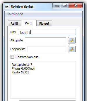 Reitit välilehti Kuva 15. Reittien tiedot ikkunan Reitit -välilehti.