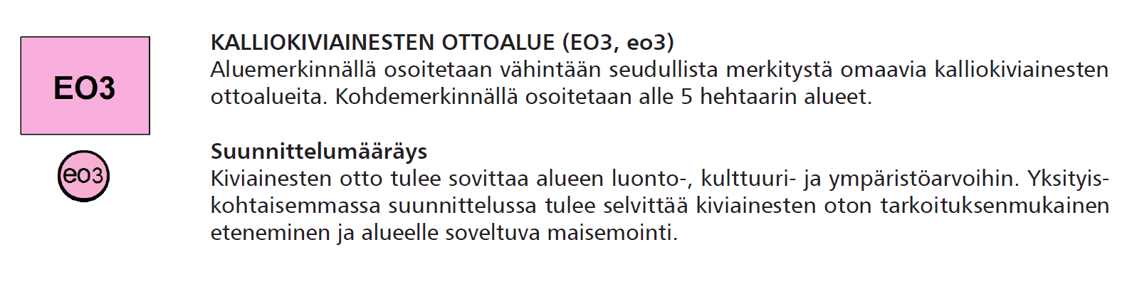 FCG SUUNNITTELU JA TEKNIIKKA OY Kaavaselostus 11 (66) Suunnittelualueen länsi- ja itäpuolella sijaitsee kalliokiviainesten ottoalueita, EO3.