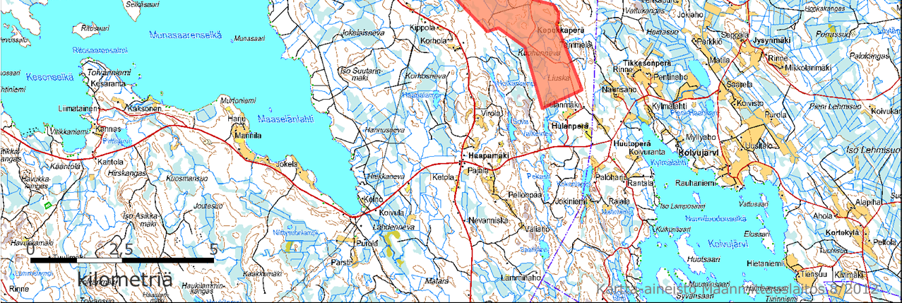 FCG SUUNNITTELU JA TEKNIIKKA OY KAAVASELOSTUS 6 (71) Kuva 1. Suunnittelualueen sijainti. Tuulipuiston yleispiirteinen sijainti on esitetty punaisella aluerajauksella.