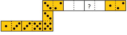 Kenguru 2012 Ecolier sivu 7 / 9 16. Dominossa toisiaan koskettavien laattojen päissä on kummassakin oltava sama määrä pisteitä. Tiina teki seitsemän laatan mittaisen dominokäärmeen.