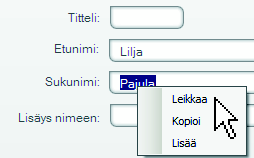 Näihin toimintoihin on mahdollista päästä valikon kohdan Muokkaa kautta tai pikavalikkona hiiren