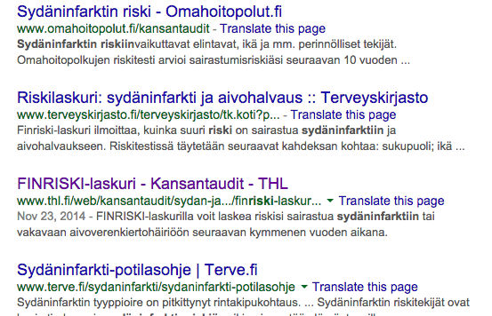 Ville googlaa sydäninfarktin riski