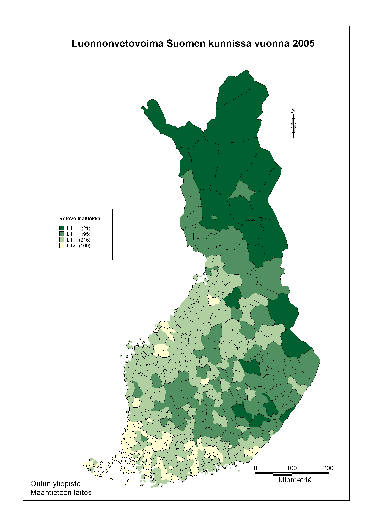 A) Matkailuresurssit: luonnonvetovoima LI-tason kunnat (21 kpl): Inari Kuusamo Enontekiö Lieksa Sodankylä Kittilä Utsjoki Muonio Posio Rovaniemen mlk.