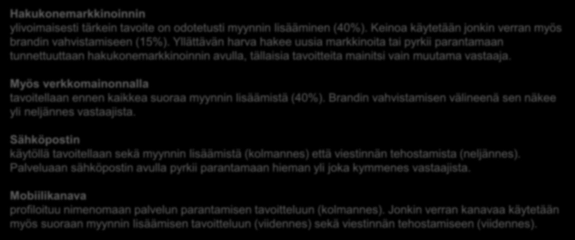 ...KANAVIEN TAVOITTEET (MITKÄ OVAT TÄRKEIMPIÄ TAVOITTEITA, JOITA OLETTE ASETTANEET KÄYTTÄMILLENNE DIGITAALISILLE KANAVILLE/KEINOILLE?